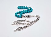 Tasbih 33 Kralen Natuursteen "Howliet-groen" – Met tassel ”Palestina kaart” -Tasbeeh 8 mm diameter van de korrel - Model 13