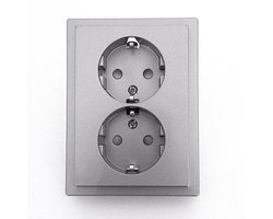 Schneider Electric D-life - Dubbele wandcontactdoos met randaarde - Inbouw - RVS