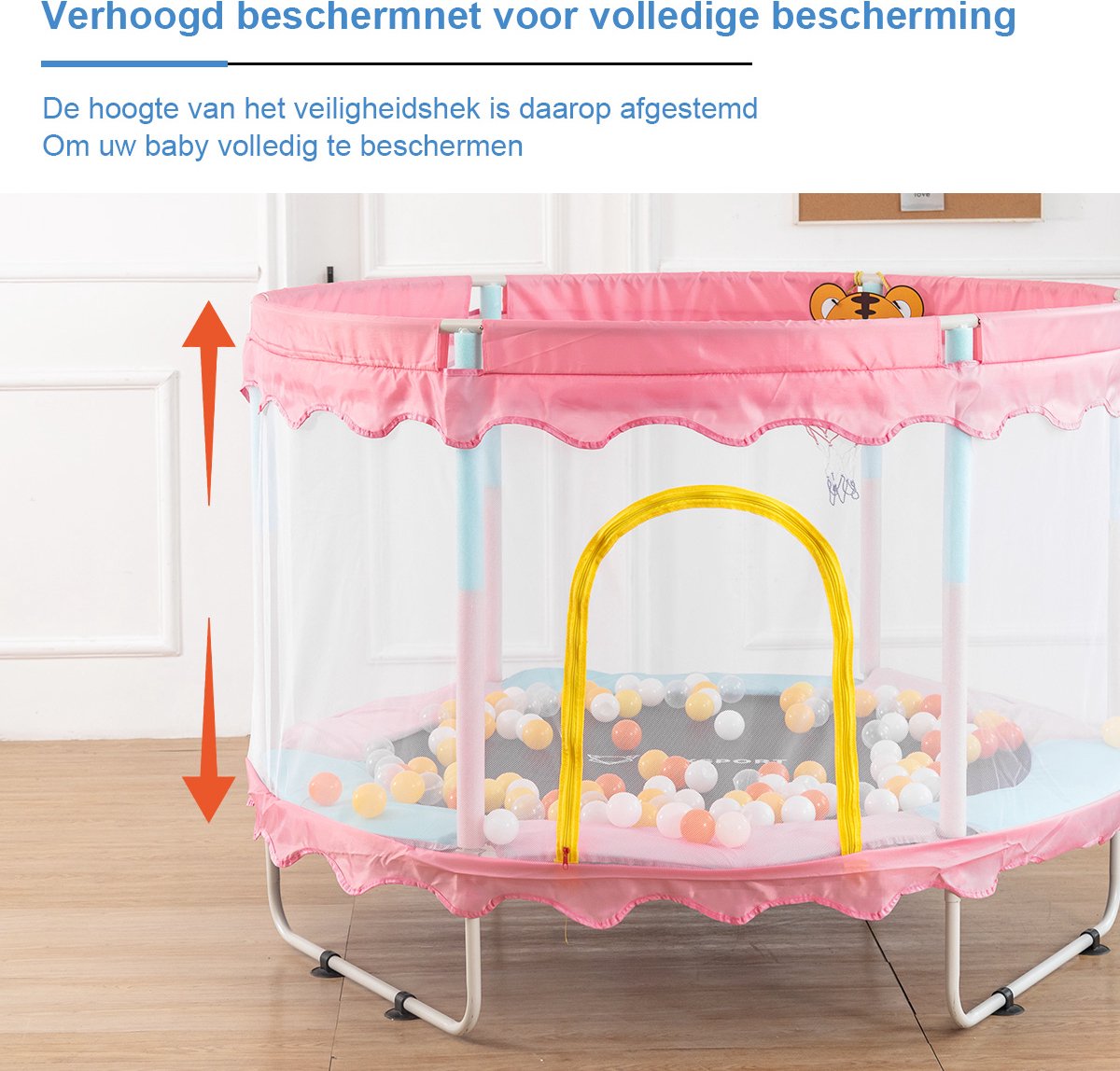 FOXSPORT Kinder Trampoline - Trampoline met Elastieken - Outdoor - Buitenspeelgoed - Trampoline met veiligheidsnet - 110 cm Veiligheidsnet - 150 cm - Roze — afbeelding 6