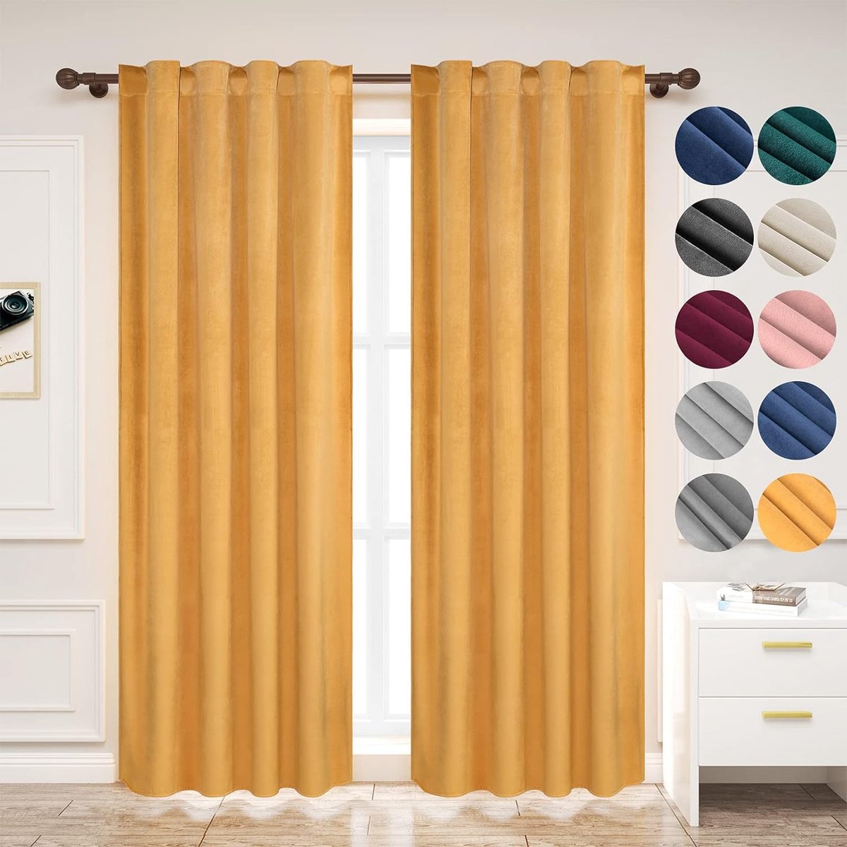 Fluwelen gordijnen, ondoorzichtig, verduisteringsgordijn met plooiband, thermische gordijnen, 300 g/m², zware fluwelen verduisteringsgordijnen voor slaapkamer en woonkamer, 140 x 270 cm (b x h)