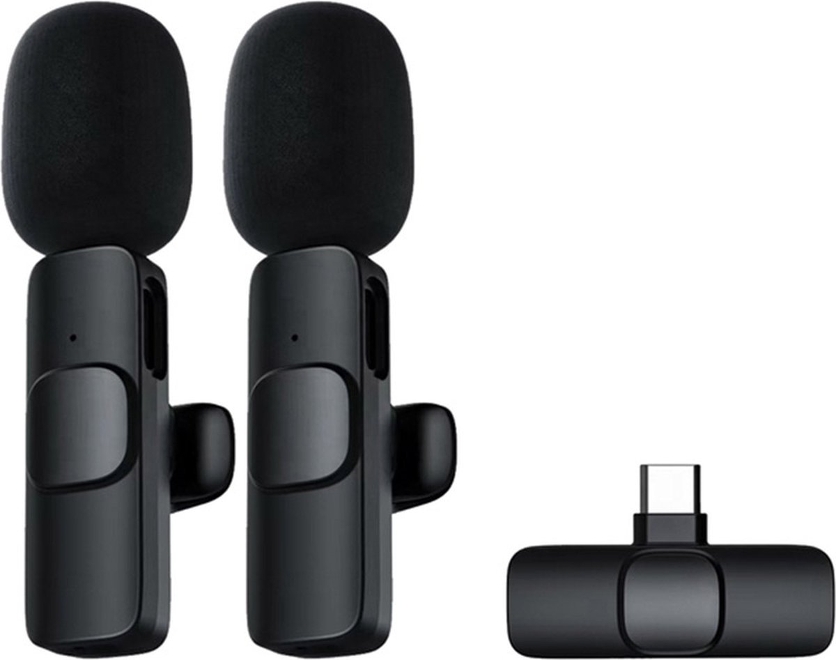 Draadloze Microfoon - USB Type-C - 2x Microfoon + 1x Ontvanger - Zwart - Geschikt voor USB-C Smartphones