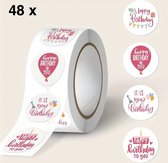 Sluitsticker - Sluitzegel - Happy Birthday | Verjaardag | Feestelijk - Envelop | Multi kleuren | Gefeliciteerd - stickers| Envelop stickers | Cadeau - Gift - Cadeauzakje - Traktatie | Creativiteit | 48 stuks - 2,5 cm