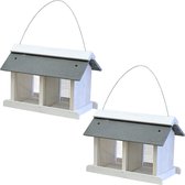 2x stuks vogelhuisje/voedersilo met twee vakken wit hout/leisteen 31 cm - Vogelvoederhuisje - Vogelvoer - Vogel voederstation