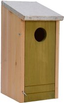 Houten vogelhuisje/nestkastje met lichtgroene voorzijde en metalen dakje 26 cm - Vogelhuisjes tuindecoraties