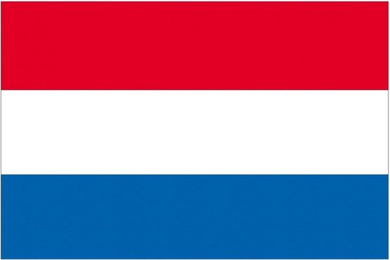 Nederlandse vlag met horizontale banen rood, wit en blauw.