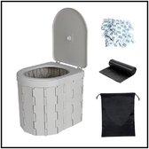 Toiletemmer met Deksel - Mobiel Toilet - Draagbaar - Opvouwbaar - 30 Liter - 30 CM Zithoogte - Lichtgrijs - Inclusief Zakken
