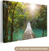 Canvas Jungle - Brug - Touw - Rivier - Natuur - Water - Schilderij - 60x40 cm - Muurdecoratie