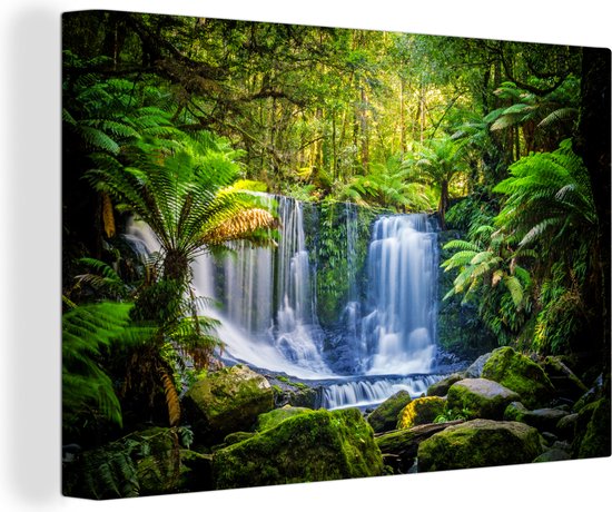 Canvas schilderij 180x120 cm - Wanddecoratie Jungle - Waterval - Australië - Planten - Natuur - Muurdecoratie woonkamer - Slaapkamer decoratie - Kamer accessoires - Schilderijen