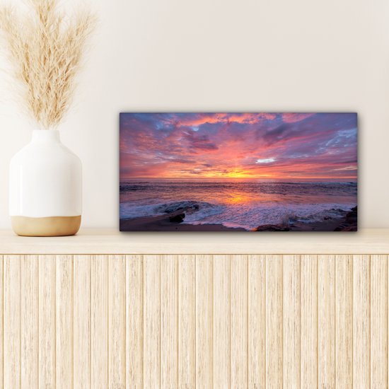 Toile Peinture Plage - Mer - Coucher de Soleil - 40x20 cm - Décoration murale