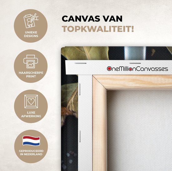 Canvas Schilderij Lepel - Specerijen - Kruiden - Eten - Tafel - 40x80 cm - Wanddecoratie