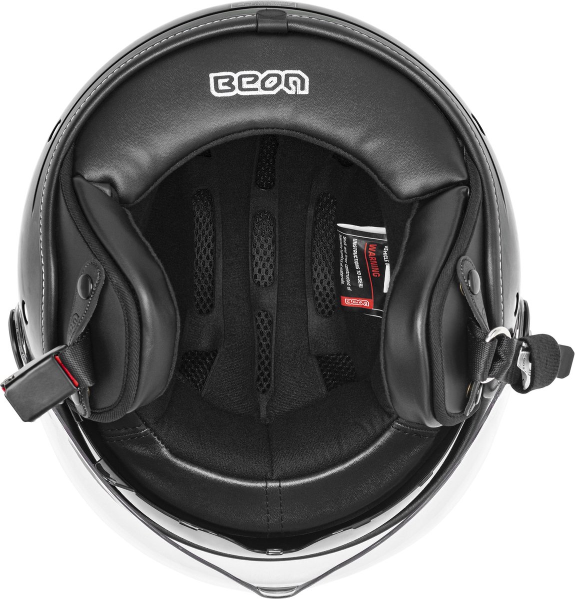 BEON B120 Scooterhelm - M - Jethelm met Zonnevizier - Motorhelm - Geschikt voor Vespa, Scooter, Brommer, Motor en Snorfiets - Mat Zwart met Print – foto 6