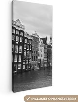 Canvas Schilderij Amsterdamse grachten zwart-wit fotoprint - 40x80 cm - Wanddecoratie