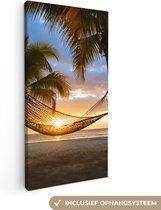 Canvas Schilderij Hangmat op het Caribische strand - 20x40 cm - Wanddecoratie