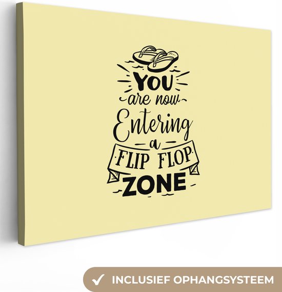 Tableau sur toile Été - Slippers - Jaune - 30x20 cm - Décoration murale