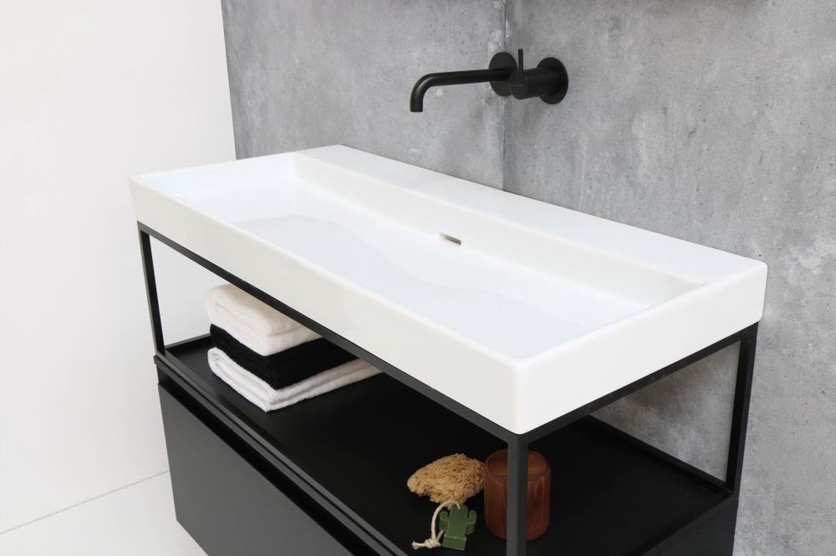 INK Urban wastafel - 100x45x8cm - 1 wasbak - 0 kraangaten - porselein wit glans