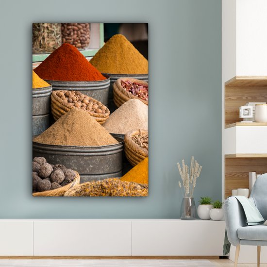 Toile Peinture Herbes - Ton - Épices - Jaune - Marron - 80x120 cm - Décoration murale