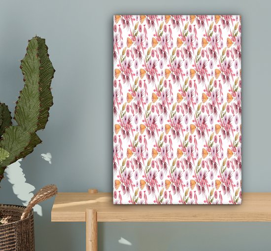 Peintures sur Toile Fleurs - Rose - Couleurs - Aquarelle - 20x30 cm - Décoration murale