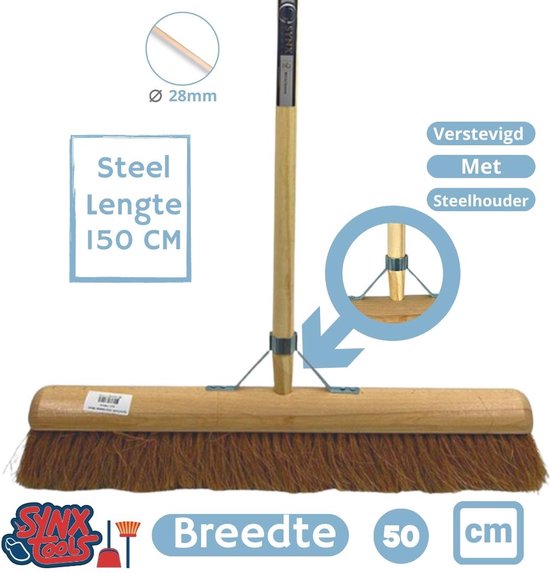 Synx Tools bezem Coco BinnenBezem 50 cm - Bezem - Bezems - Zaalveger - kokos - Zachte Bezem - Veger - Cocos haren - met Houten steel 150cm van Synx Tools — afbeelding 3