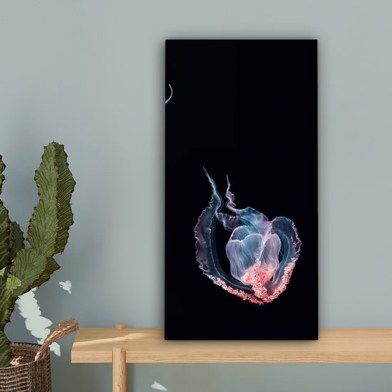 Tableau sur toile Méduse - Animaux aquatiques - Zwart - 20x40 cm - Décoration murale