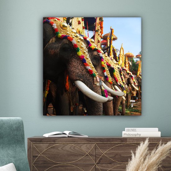 Tableau sur Toile Elephant Parade - 90x90 cm - Décoration murale