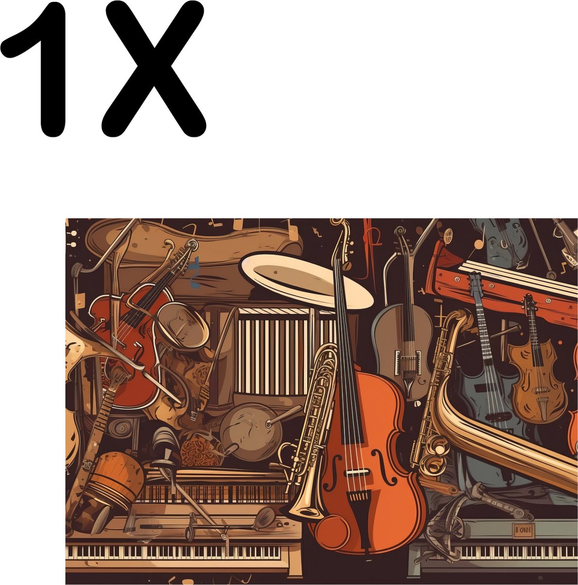 BWK Textiele Placemat - Getekende Muziek Instrumenten - Set van 1 Placemats - 40x30 cm - Polyester Stof - Afneembaar