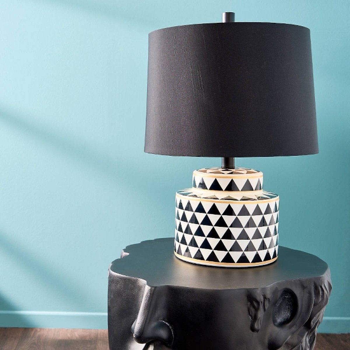 Tafellamp Donna - Lamp - Zwart - Wit- Met kap