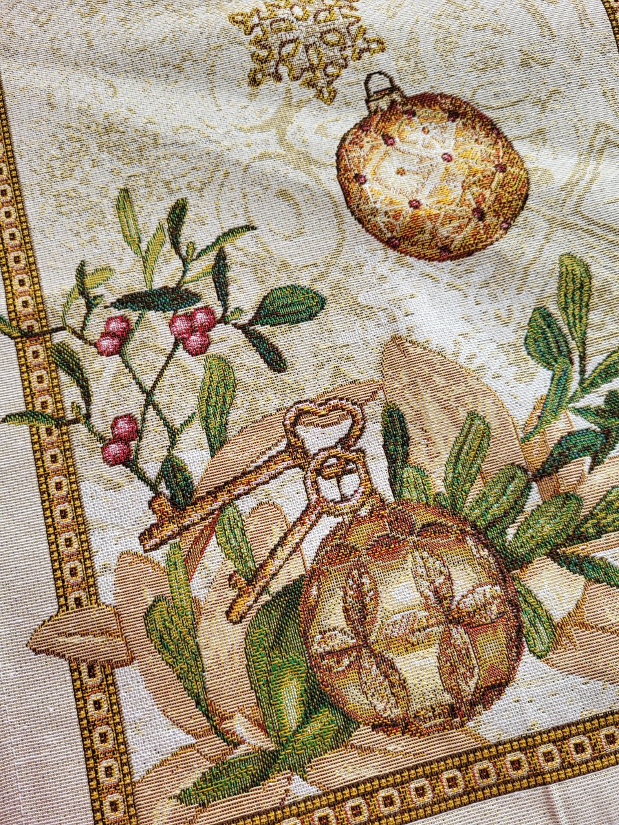 Tafelloper Gobelinstof Kerst Goud Christmas 100*40cm