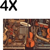 BWK Textiele Placemat - Getekende Muziek Instrumenten - Set van 4 Placemats - 45x30 cm - Polyester Stof - Afneembaar