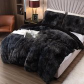 Pluche beddengoedset, 200 x 200 cm, flanel, wollig dekbed, set voor bed, Shaggy en pluche, zachte dekbedovertrekken en 1 kussensloop 2 x (80 x 80 cm), donkergrijs