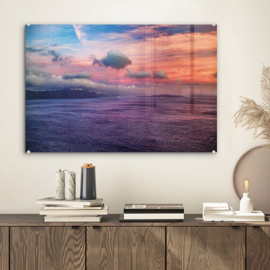 Santorin Grèce au coucher du soleil Plexiglas 60x40 cm - Tirage photo sur Glas (décoration murale en plexiglas)