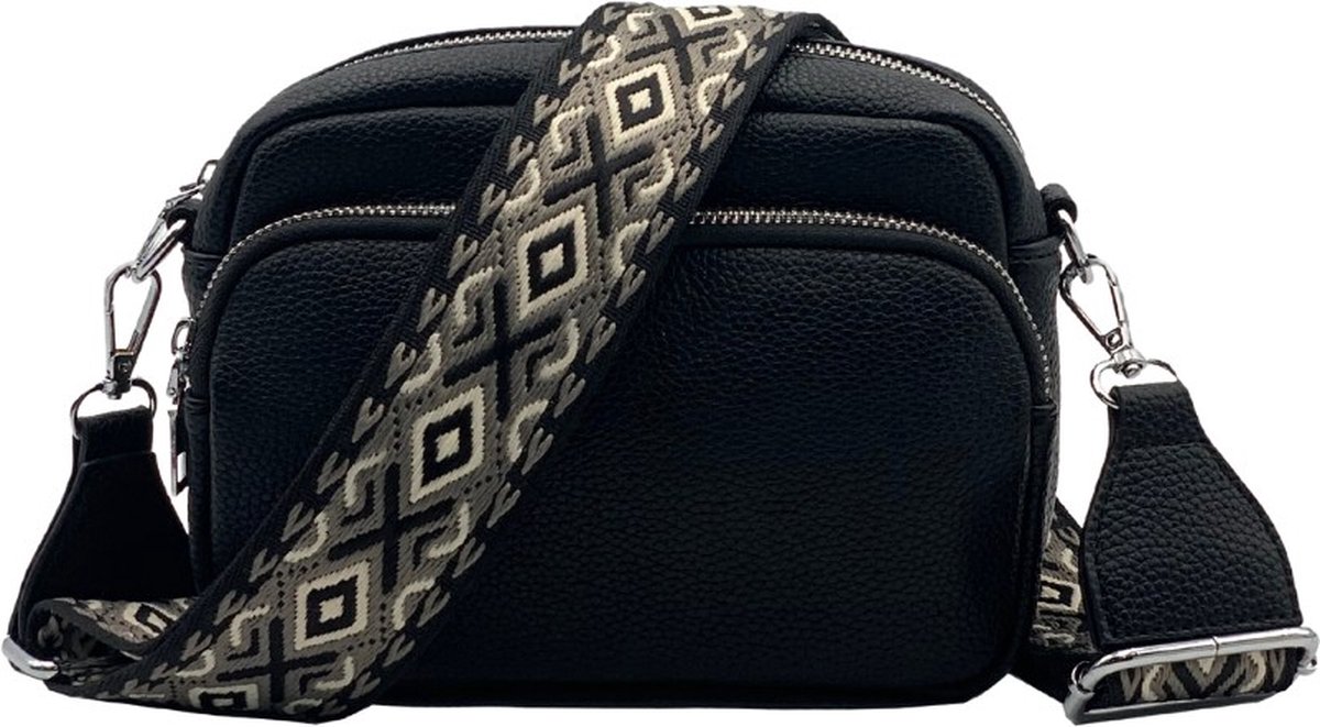 Dames Schoudertas Zwart – Trendy Damestas – Bag Strap – Kleine Schoudertas met Ritssluiting – Crossbody Tas - Tassenriem op Prijzenvolger.com