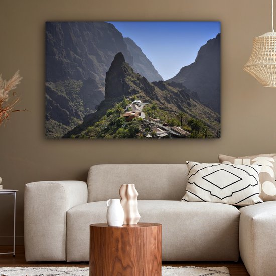 Une vue du village de montagne et des montagnes Tenerife Espagne 120x80 cm - Tirage photo sur toile (Décoration murale salon / chambre)