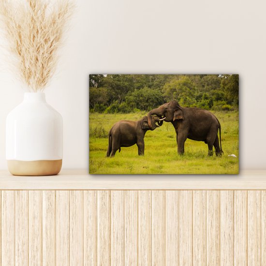 Deux éléphants de combat sur toile 2cm 30x20 cm - petit - Tirage photo sur toile (Décoration murale salon / chambre) / Animaux sauvages Peintures sur toile