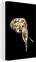 Canvas schilderij 90x140 cm - Wanddecoratie Olifant - Zwart - Goud - Muurdecoratie woonkamer - Slaapkamer decoratie - Kamer accessoires - Schilderijen