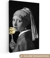 Canvas Schilderij Meisje met de parel - Johannes Vermeer - Lolly - Goud - 80x120 cm - Wanddecoratie