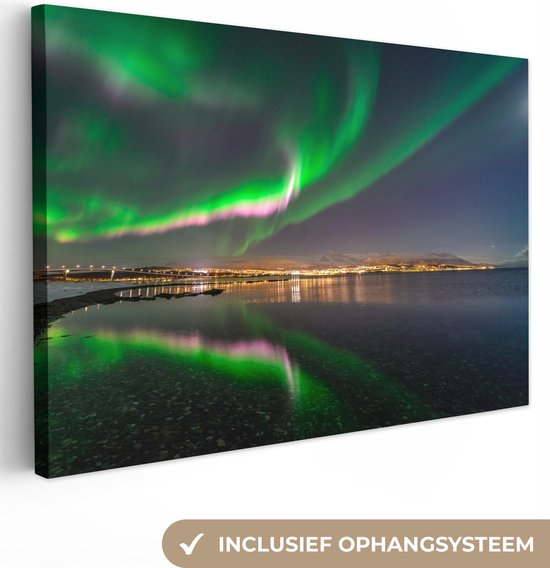 Runa Art Aurora Nachthemel Schilderijen Fleece Canvas Schilderij 5 Delen Noorderlicht Ijsland Blau Turkis Slaapkamer Hal 041953a