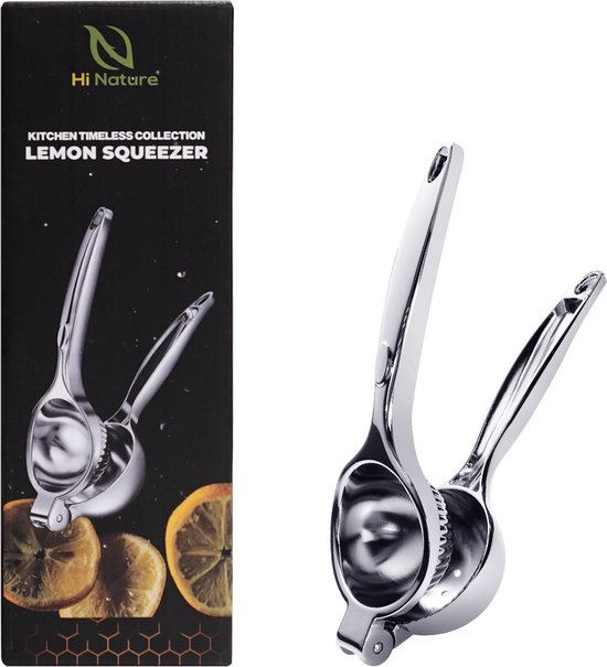 HI NATURE™ Robuuste Kwaliteit Citroenpers | Limoenpers - Handmatige Citroenpers - Lemon squeezer - Citrusknijper - Fruitpers - Sinaasappelpers | Zilver