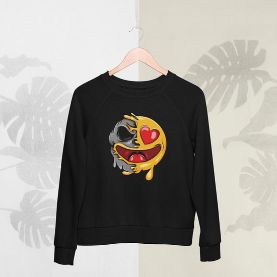 Feel Free - Halloween Sweater - Smiley: Lachend Gezicht Met Hart-Ogen - Maat M - Kleur Zwart