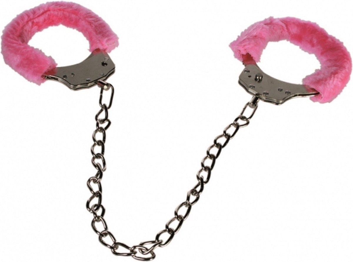 Goedkoopste Enkelboeien roze van metaal - roze pluche -incl 2 sleutels - discrete verzending