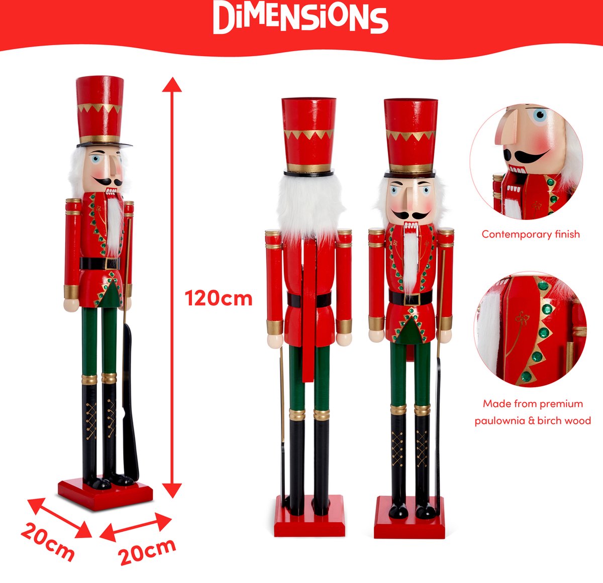 CDL 120 cm 48 inch 4Ft Tall Levensgrote groot/Giant Rood/Blauw Kerst Soldaat Op Stand Hold Scepter Xmas/Evenement/Ceremonies/Commerciële Indoor Outdoor Decoratie (4 Voet, King Red K14
