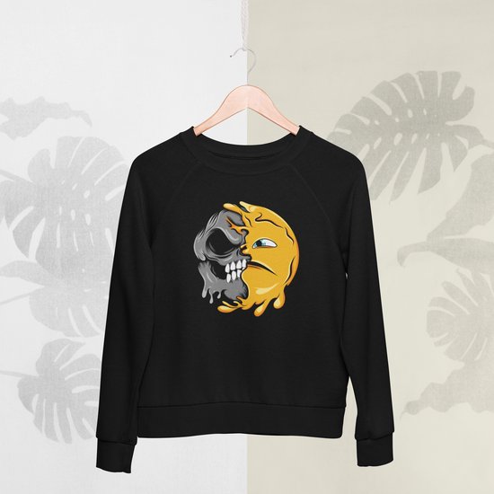 Feel Free - Halloween Sweater - Smiley: Een licht fronsend gezicht - Maat XL - Kleur Zwart