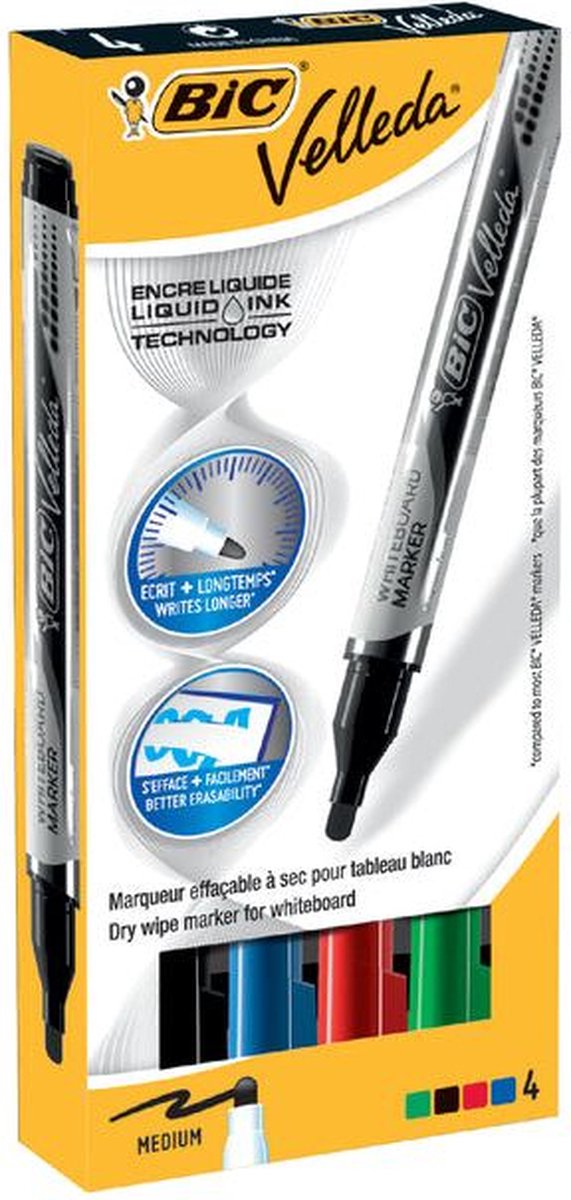 Whiteboardmarker bic liquid rond m assorti | 96 stuks