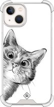 Casimoda® hoesje - Geschikt voor iPhone 13 - Kat Kiekeboe - Shockproof case - Extra sterk - Siliconen/TPU - Wit, Transparant