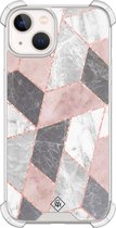 Casimoda® hoesje - Geschikt voor iPhone 13 - Stone grid marmer / Abstract marble - Shockproof case - Extra sterk - Siliconen/TPU - Roze, Transparant