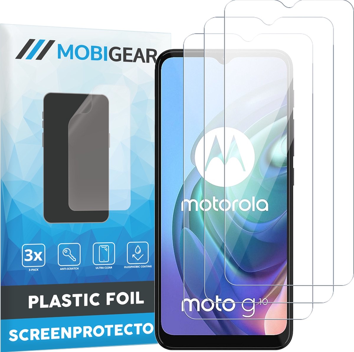 Mobigear Screenprotector geschikt voor Motorola Moto G10 | Mobigear Screenprotector Folie - Case Friendly (3-Pack)