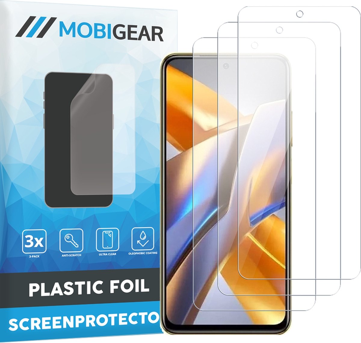 Mobigear Screenprotector geschikt voor POCO M5s | Mobigear Screenprotector Folie - Case Friendly (3-Pack)