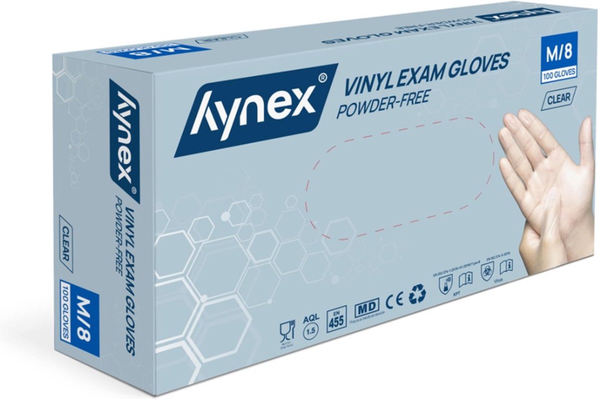 Goedkoopste Hynex Vinyl Handschoenen maat M Poedervrij transparant/ wit 4,5gr MD - 100/box