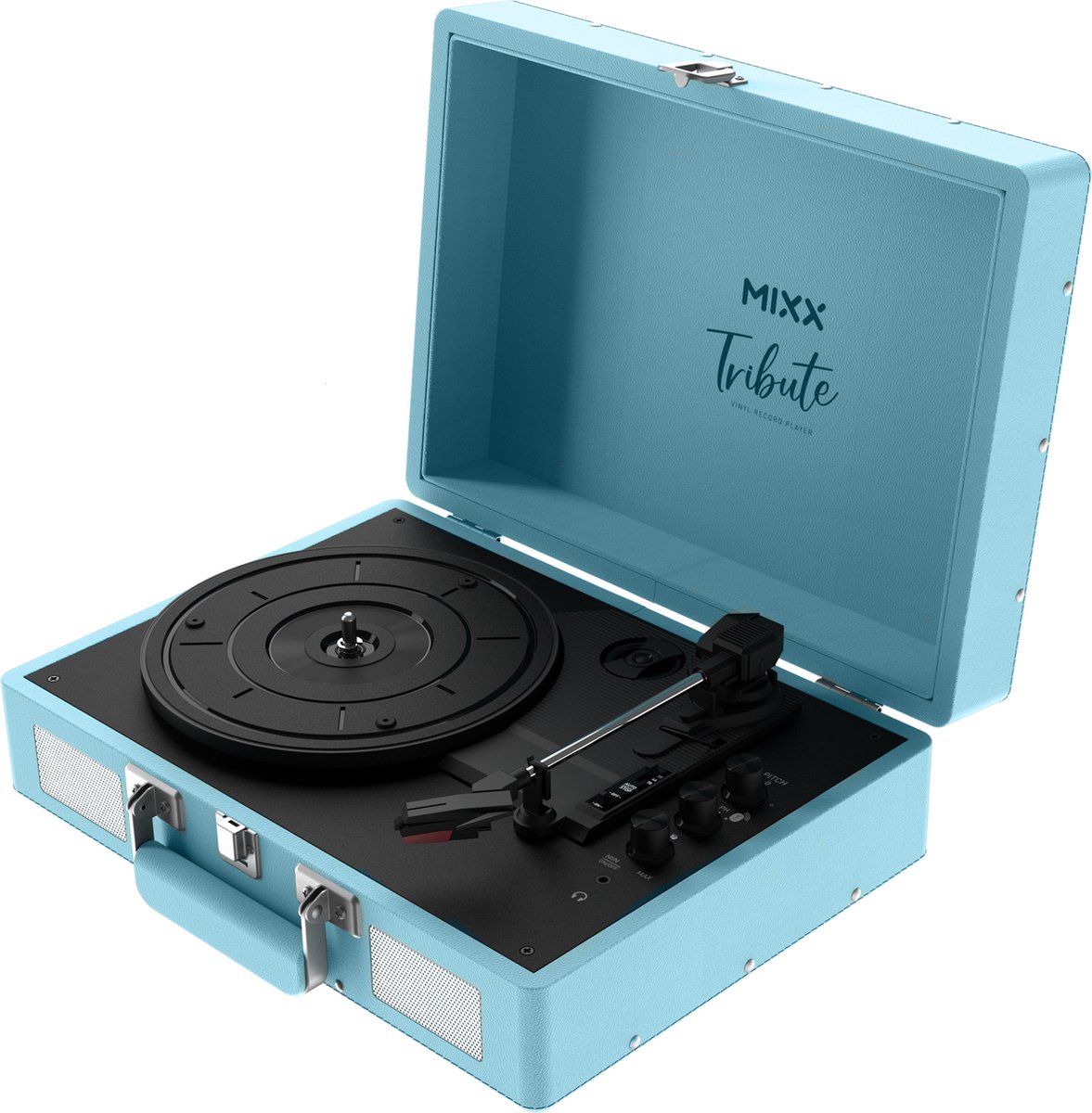 VOKSUN Draagbare Platenspeler – Bluetooth – 3 Snelheden – USB-opname – AUX/RCA – Met Koffer – Blauw