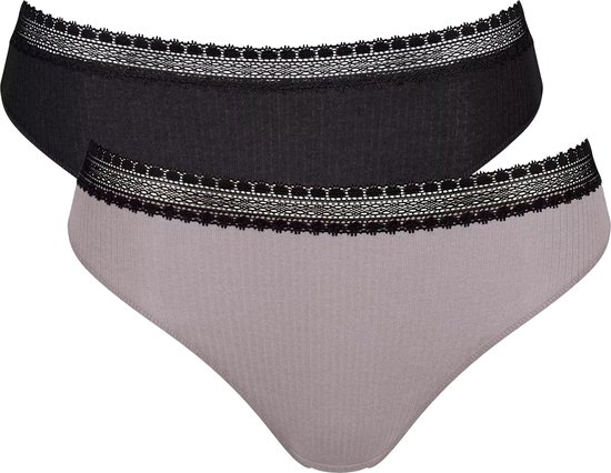 Sloggi Women GO Ribbed Tai (2-pack) - slips pour femmes - noir - Taille : XS