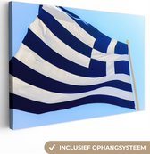 Canvas Schilderij Wapperende vlag van Griekenland - 180x120 cm - Wanddecoratie XXL